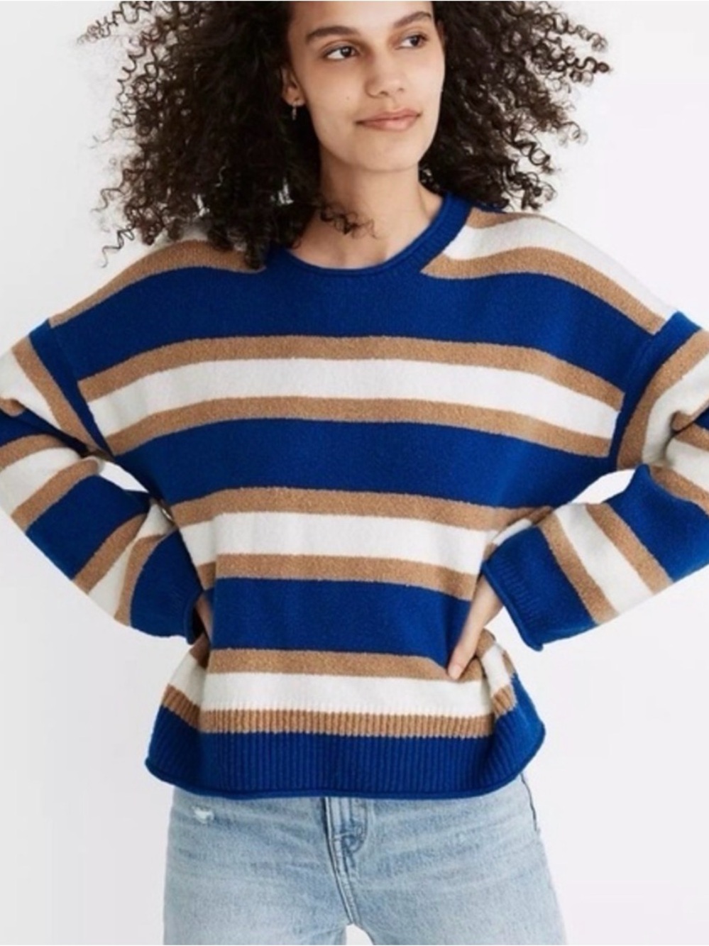 Madewell Blue, Cream & Tan Striped Knit Sweater